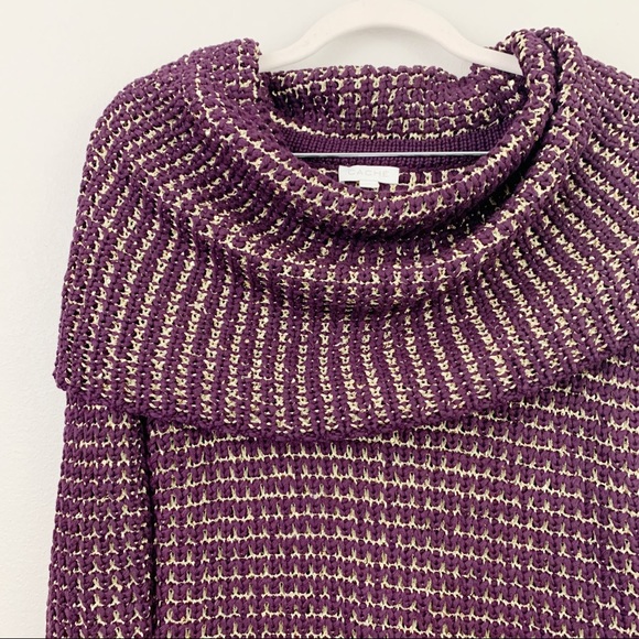 Cache Dark Purple Metallic Gold Cowl Neck Sweater - Picture 2 of 8